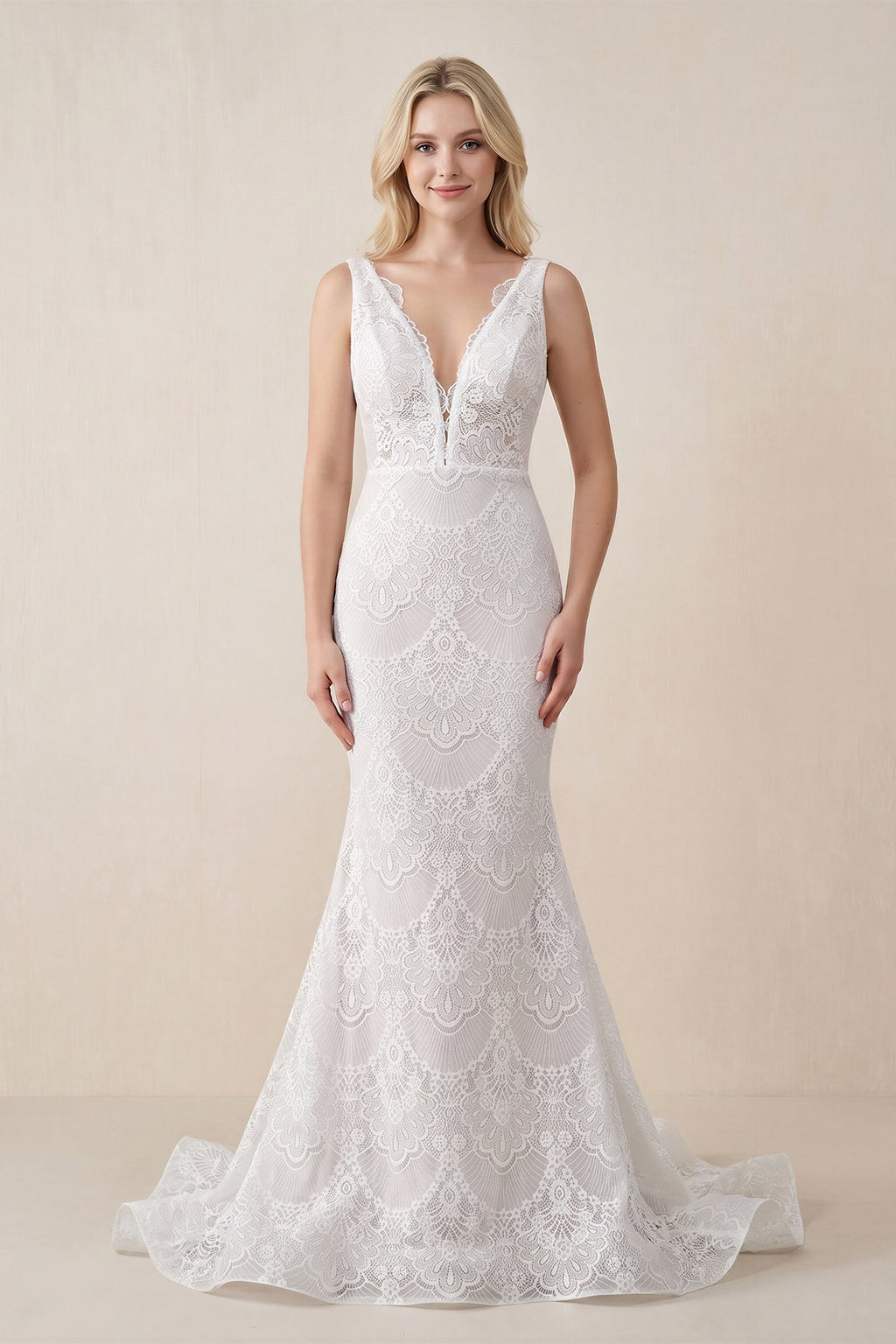 Bohemian Lace wedding Dresses Mermaid V-Neck Backless Bridal Gowns - Curvevia