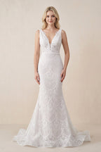 Bohemian Lace wedding Dresses Mermaid V-Neck Backless Bridal Gowns - Curvevia