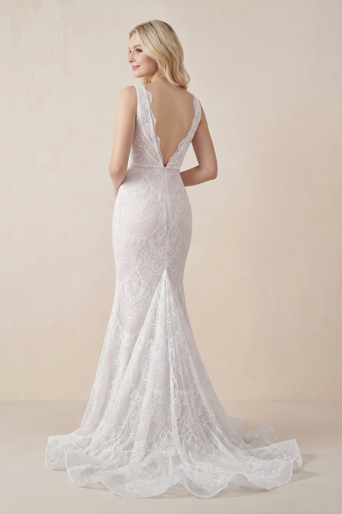 Bohemian Lace wedding Dresses Mermaid V-Neck Backless Bridal Gowns - Curvevia