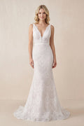 Bohemian Lace wedding Dresses Mermaid V-Neck Backless Bridal Gowns - Curvevia