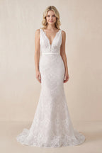 Bohemian Lace wedding Dresses Mermaid V-Neck Backless Bridal Gowns - Curvevia