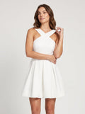 White Satin A-Line V-Neck Backless Short Dress with Pleated Bodice - Curvevia