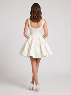 White Satin A-Line Scoop Neck Back Zip Short Dress with Spaghetti Straps - Curvevia