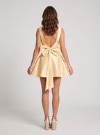 Butter Satin A-Line Square Neck Bow Short Dress with Open Back - Curvevia