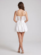 White Satin A-Line Sweetheart Lace-up Short Dress with Pleating - Curvevia