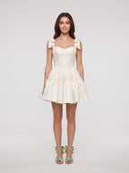 Ivory Satin A-Line Sweetheart Back Zip Short Dress with Spaghetti Straps - Curvevia