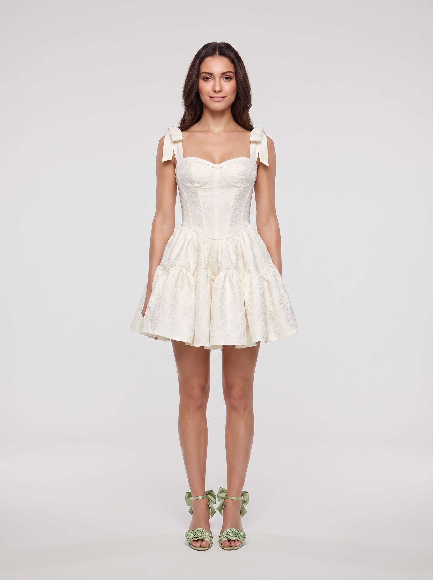 Ivory Satin A-Line Sweetheart Back Zip Short Dress with Spaghetti Straps - Curvevia