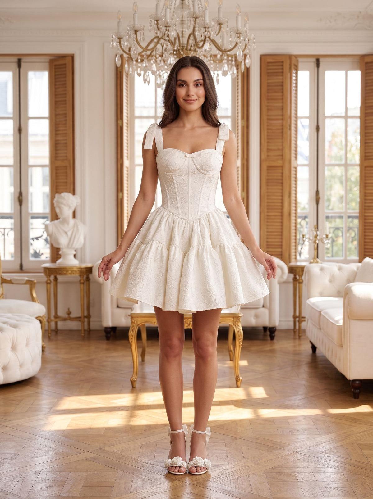 Ivory Satin A-Line Sweetheart Back Zip Short Dress with Spaghetti Straps - Curvevia
