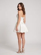 White Satin A-Line Cowl Neck Back Zip Short Dress with Spaghetti Straps - Curvevia