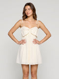 White Satin A-Line Sweetheart Back Zip Short Dress with Statement Bow - Curvevia
