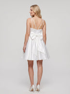 White Satin A-Line Sweetheart Bow Short Dress with Double Straps - Curvevia