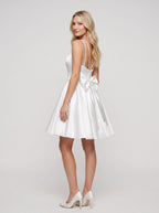 White Satin A-Line Sweetheart Bow Short Dress with Double Straps - Curvevia