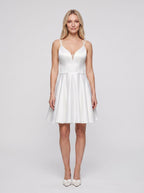 White Satin A-Line Sweetheart Bow Short Dress with Double Straps - Curvevia