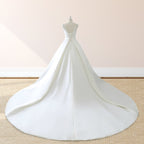 White Satin Cap Sleeve Lace-Up Wedding Dress With Pearls - Curvevia