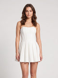 White Satin A-Line Straight Neck Backless Short Dress with Pleating - Curvevia