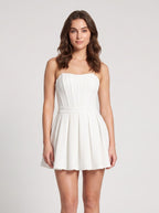 White Satin A-Line Straight Neck Backless Short Dress with Pleating - Curvevia