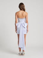 Mist Satin Sheath Straight Neck Short Dress with Bow - Curvevia