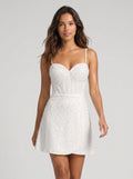 White Satin A-Line Sweetheart Back Zip Short Dress with Pearls - Curvevia