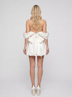 White Satin A-Line V-Neck Backless Short Dress with Back Bow - Curvevia