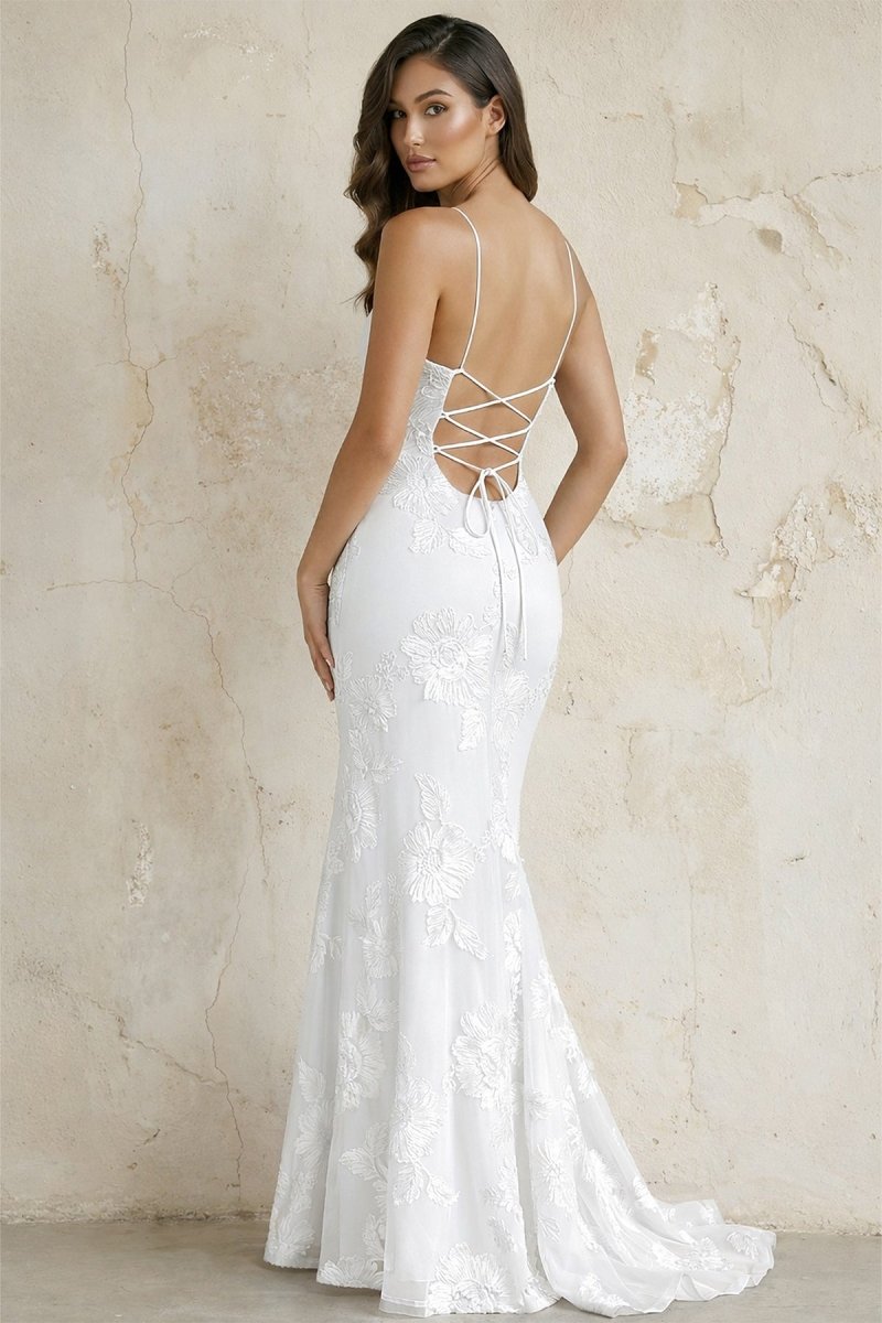 Sky Blue Spaghetti Straps Mermaid Tulle Long Prom Dresses With Appliques - Curvevia