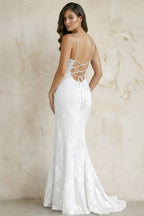 Sky Blue Spaghetti Straps Mermaid Tulle Long Prom Dresses With Appliques - Curvevia