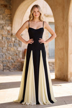 White Spaghetti Straps Sleeveless A Line Satin Long Evening Dress - Curvevia