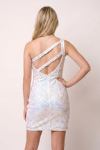 Orange Sparkly Bodycon One Shoulder Sequins Mini Party Dresses with Keyhole - Curvevia