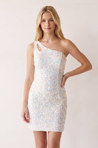 Orange Sparkly Bodycon One Shoulder Sequins Mini Party Dresses with Keyhole - Curvevia