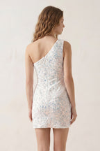 Blue Bodycon One Shoulder Sequins Mini Party Dresses - Curvevia