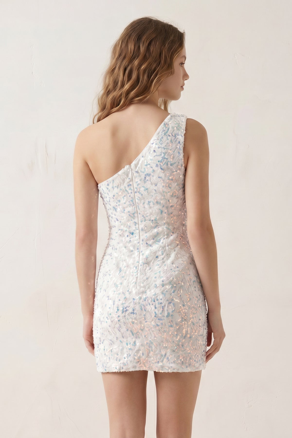Blue Bodycon One Shoulder Sequins Mini Party Dresses - Curvevia
