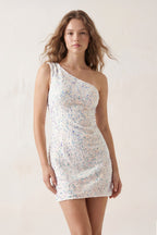 Blue Bodycon One Shoulder Sequins Mini Party Dresses - Curvevia