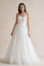 Sweetheart Tulle Lace Satin Wedding Dress With Beading - Curvevia