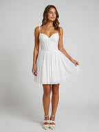 White Satin A-Line Sweetheart Back Zip Short Dress with Beading - Curvevia