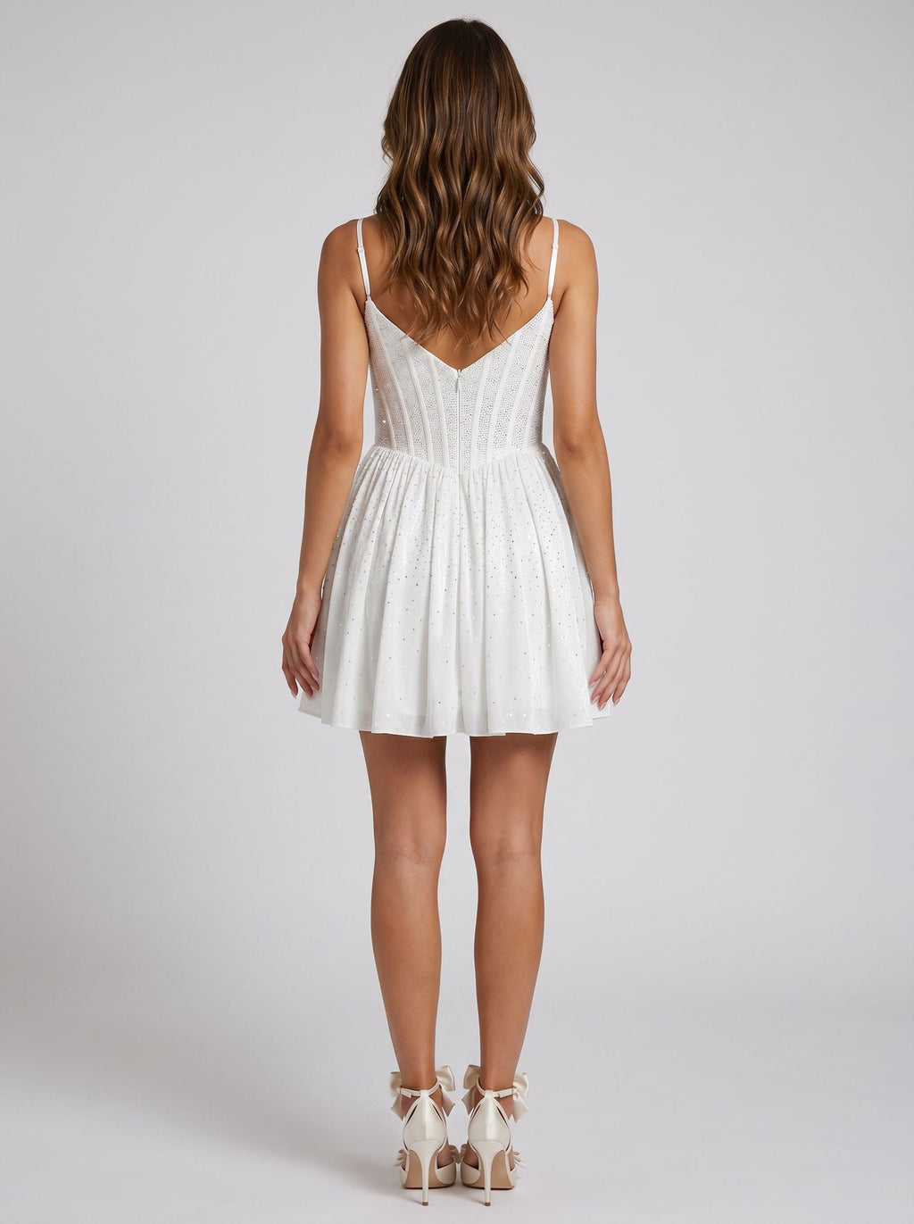 White Satin A-Line Sweetheart Back Zip Short Dress with Beading - Curvevia