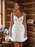 White Satin A-Line Sweetheart Back Zip Short Dress with Beading - Curvevia