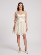 White Tulle A-Line Sweetheart Backless Short Dress with Floral Embroidery and Tie Straps - Curvevia
