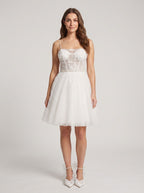 White Tulle A-Line Sweetheart Lace-up Short Dress with Applique Bodice - Curvevia