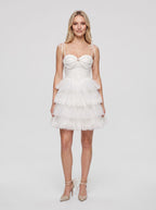 White Tulle A-Line Sweetheart Criss-Cross Straps Short Dress with Ruffled Tiers - Curvevia