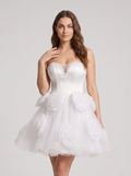 White Tulle A-Line Sweetheart Criss-Cross Straps Short Dress with 3D Flower - Curvevia