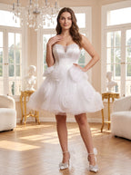 White Tulle A-Line Sweetheart Criss-Cross Straps Short Dress with 3D Flower - Curvevia