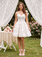 White Tulle A-Line Sweetheart Criss-Cross Straps Short Dress with 3D Flowers - Curvevia