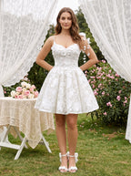 White Tulle A-Line Sweetheart Criss-Cross Straps Short Dress with 3D Flowers - Curvevia