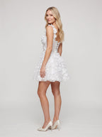 White Tulle A-Line Sweetheart Criss-Cross Straps Short Dress with 3D Floral Bodice - Curvevia