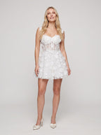 White Tulle A-Line Sweetheart Criss-Cross Straps Short Dress with 3D Floral Bodice - Curvevia