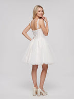 White Tulle A-Line Sweetheart Lace-up Short Dress with Lace Appliques - Curvevia