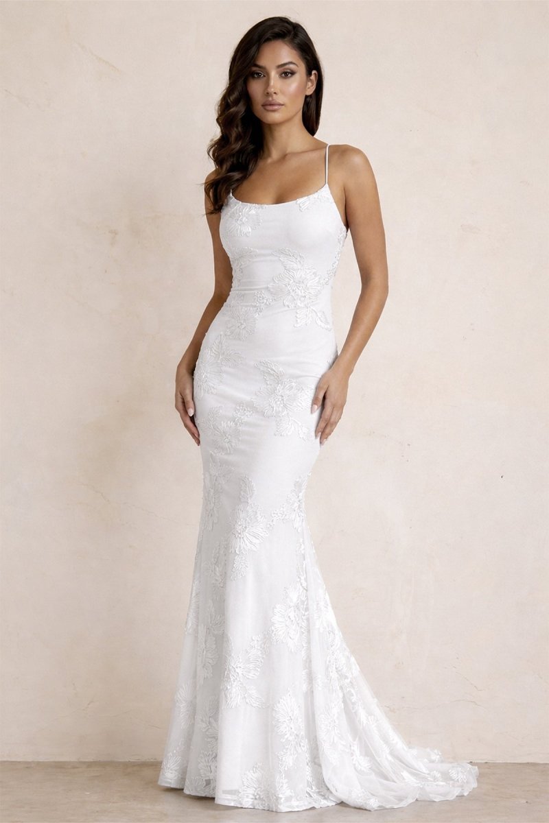 Sky Blue Spaghetti Straps Mermaid Tulle Long Prom Dresses With Appliques - Curvevia