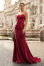 Royal Blue Strapless Satin Mermaid Prom Dress With Split - Curvevia
