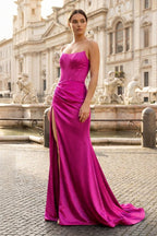 Royal Blue Strapless Satin Mermaid Prom Dress With Split - Curvevia