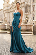 Royal Blue Strapless Satin Mermaid Prom Dress With Split - Curvevia