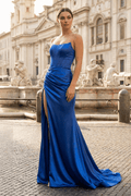 Royal Blue Strapless Satin Mermaid Prom Dress With Split - Curvevia